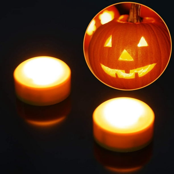 2-Pack] Lumières de citrouille d'Halloween à LED avec télécommande et  minuterie, lumière orange Jack-O-Lantern à piles pour décoration  d'Halloween, bougies sans flamme pour décoration de citrouille 