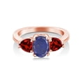 thumbnail image 2 of Gem Stone King 2.48 Ct Oval Blue Lapis Red Garnet 18K Rose Gold Plated Silver Ring, 2 of 4