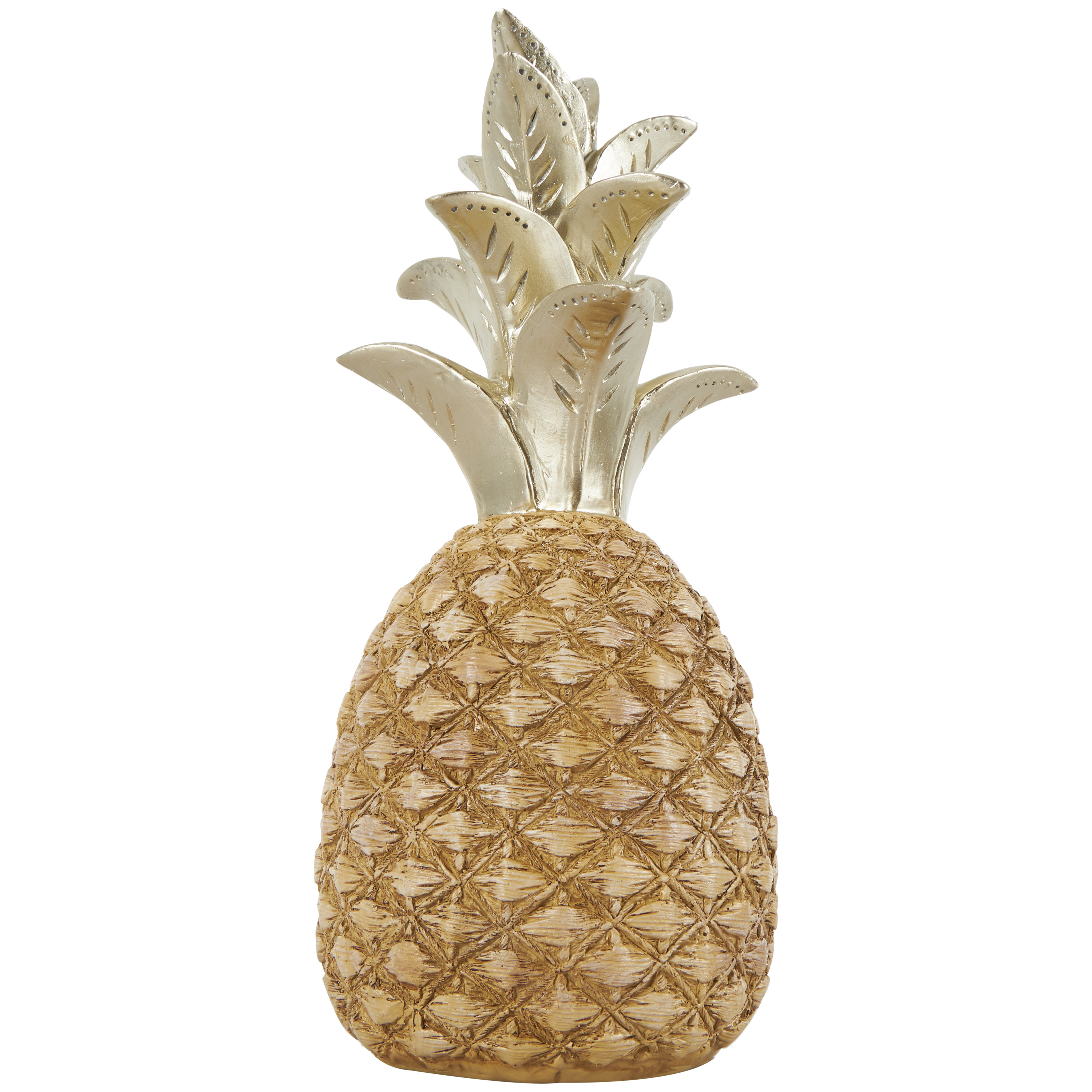 6" x 13" Gold Resin Textured Pineapple Fruit Sculpture with Carved Gold Top, by DecMode