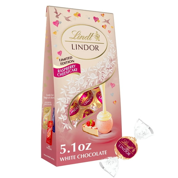 Lindt LINDOR Valentine's Day Raspberry Cheesecake White Chocolate Candy Truffles, 5.1 oz. Bag