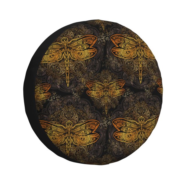 Balery Gold Dragonfly Mandala Cubiertas para Neumáticos - Protector Resistente para Neumáticos de Camioneta, SUV, Remolque, Camper y RV-15 inch