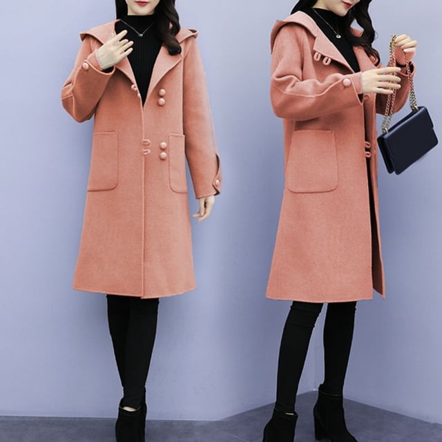 Puntoco Mujer Trabajo Sólido Vintage Invierno Oficina Manga Larga Botón Chaqueta De Lana Abrigo Puntoco Puntoco-1