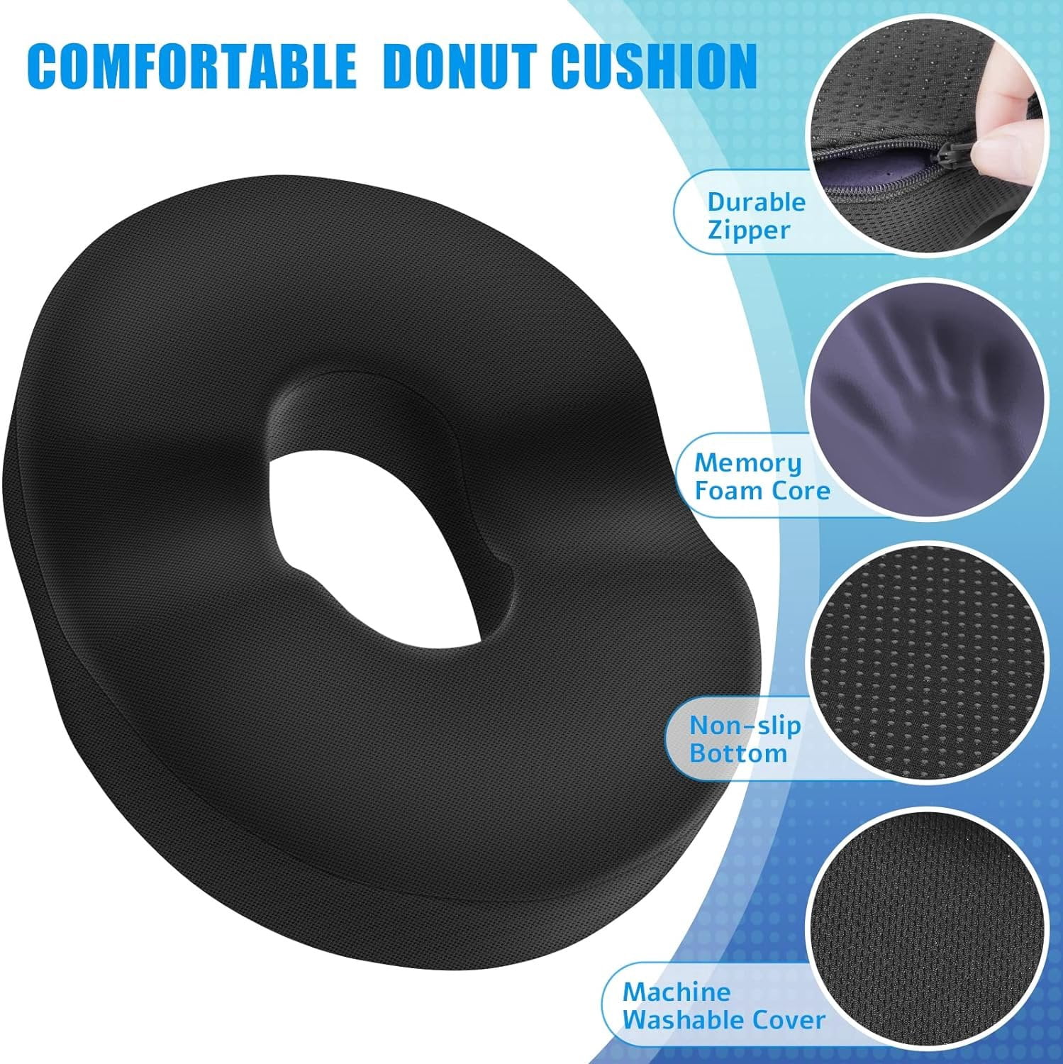 Pound Technology Donut Seat Cushion - Ultimate Comfort Memory Foam for Home & Office