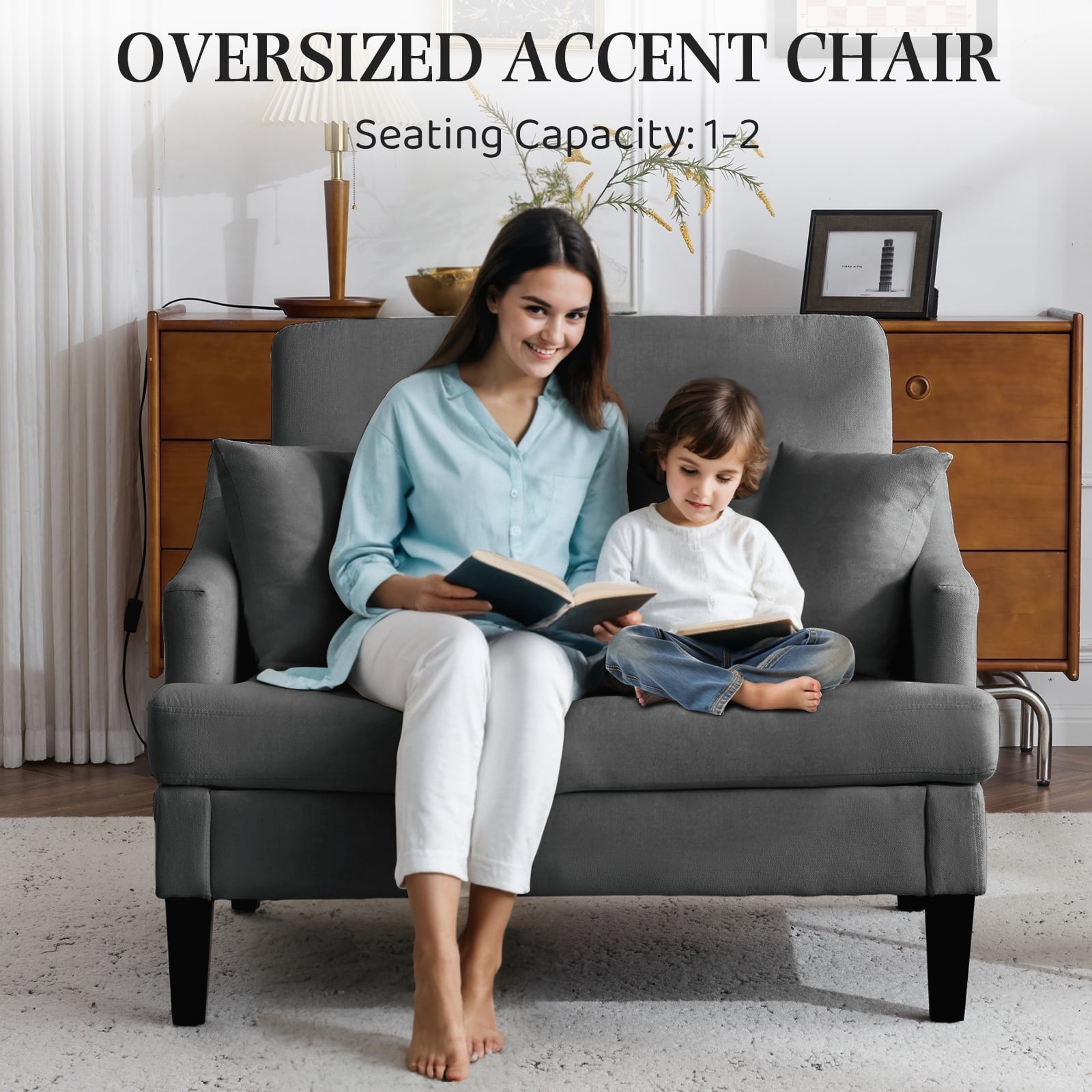 Bezseller 41" Oversized Accent Chair for Living Room, Bedroom, Dark Grey