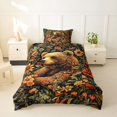 thumbnail image 2 of Castle Fairy Vintage Floral Bear Twin Duvet Cover,Daisy Leaf Dark Backdrop Twin Bedding,Orange Green Cream,Black Reversible,2pcs,No Comforter,1 Duvet Cover and 1 Pillowcase, 2 of 5