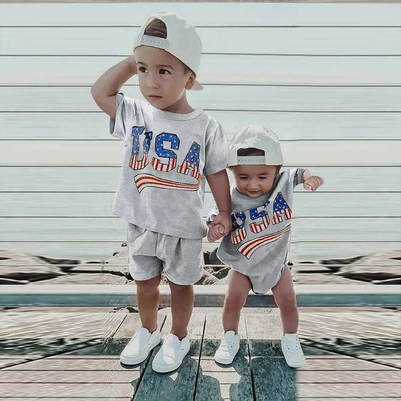 Independence Day 2pcs Baby Boy Stars Striped Tie Dye Short-sleeve T-shirt and Shorts Set