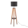 thumbnail image 3 of Compass Mid-Century Modern Floor Lamp with Shelf in Walnut Wood, Black Metal and Black Linen by LumiSource, 3 of 7