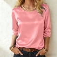 thumbnail image 2 of GEWSEY Womens Satin Silk 3/4 Length Sleeve Tunic Tops Trendy Silky Round Neck Business Casual Shirt Dressy Blouses (Pink, XXL), 2 of 9