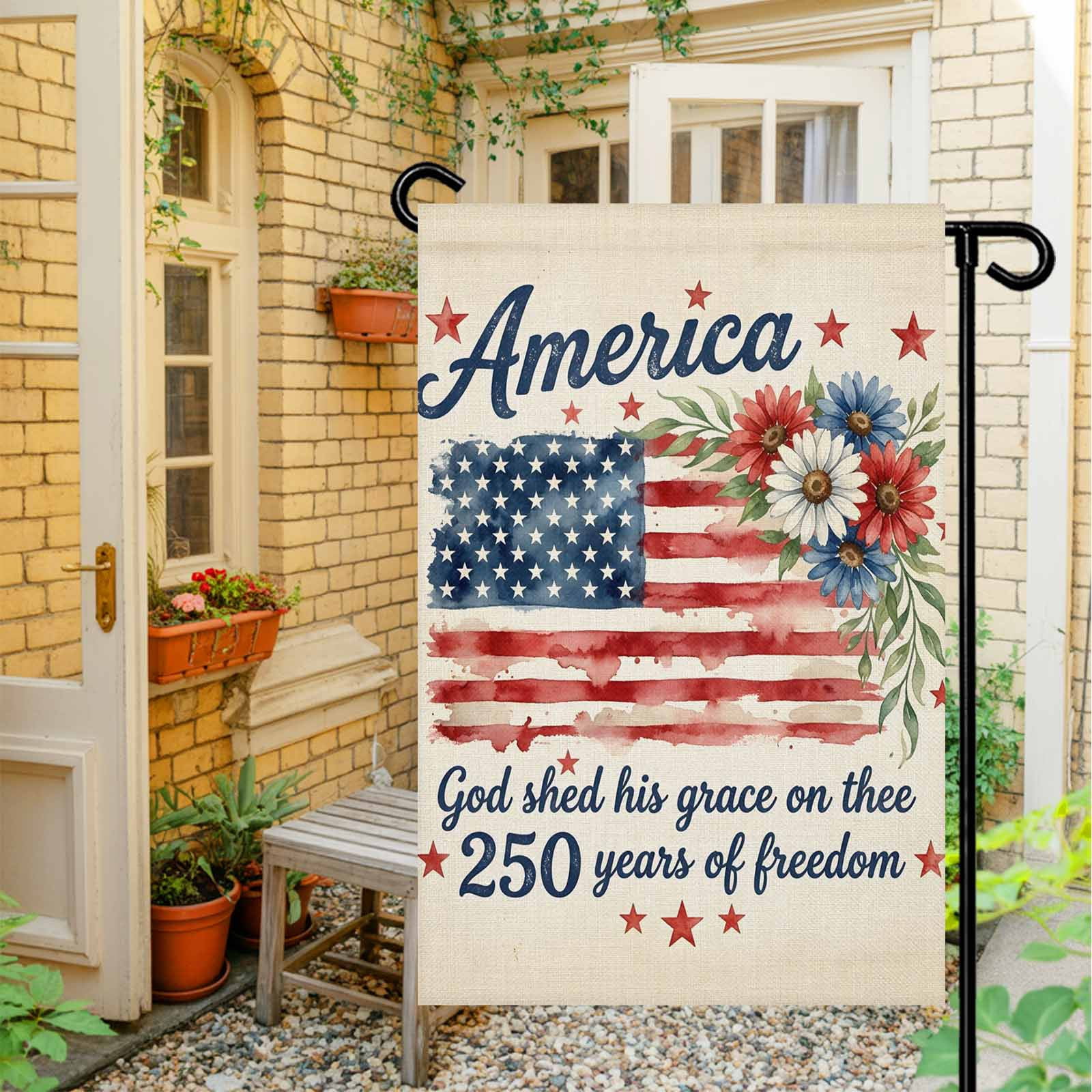 4th of July Garden Flags 250 Years of Freedom Garden Flag Double Sided Welcome Flag American Flag Daisy Independence Day Yard Flags for Outdoor Lawn Porch Memorial Day Holiday Decor 28x40 Inch