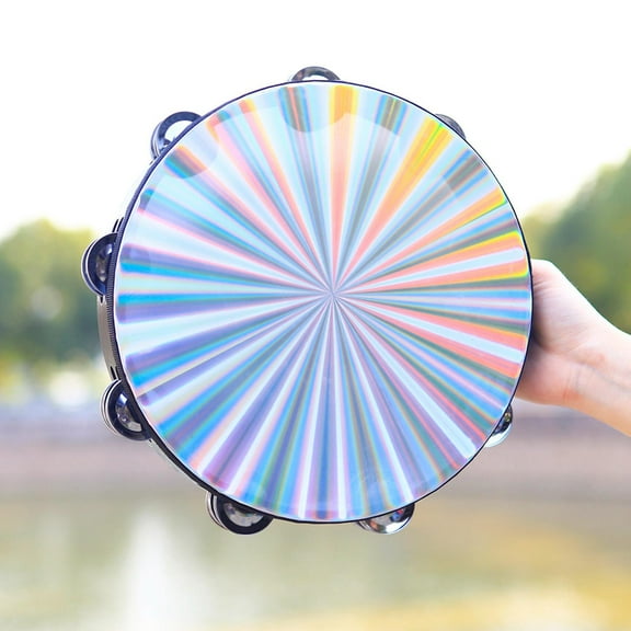 10" Tambourine Double Row Tambourine Handbell Hand Drum Wooden Tambourine for Adults for Parties, Percussion Musical Instrument