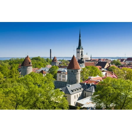 Medieval Town Walls and Spire of St. Olav's Church, Toompea Hill, Estonia, Baltic States, Europe Print Wall Art By Nico