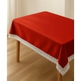 thumbnail image 2 of Fennco Styles White Lace Trimmed Red Holiday Cotton Woven Tablecloth 58" W x 96" L - Solid Color Table Cover for Christmas, Wedding Décor, Banquets and Family Gatherings, 2 of 9