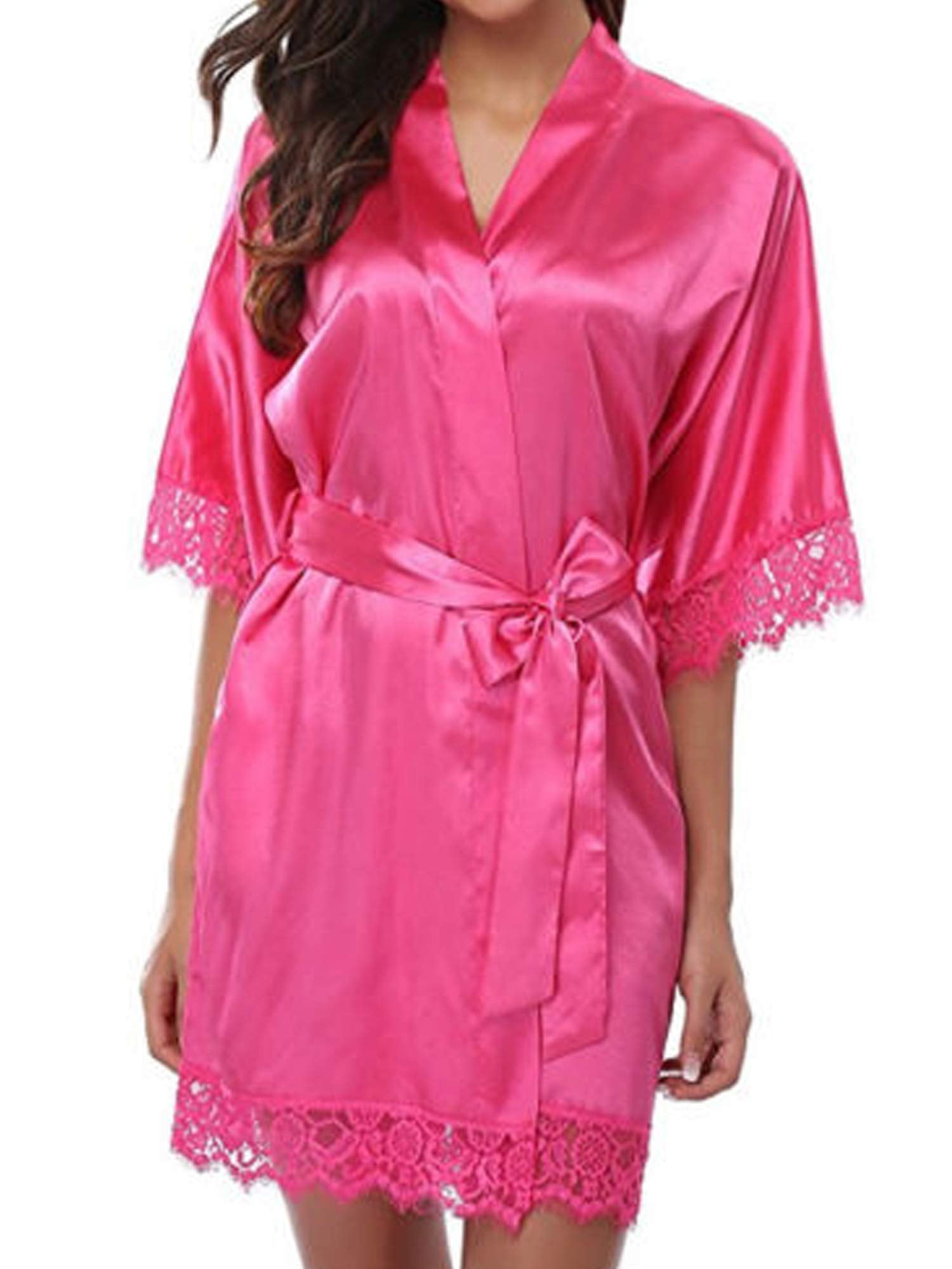 Lazybaby Women Satin Kimono Robes Silk Short Bridesmaid Robe Lingerie