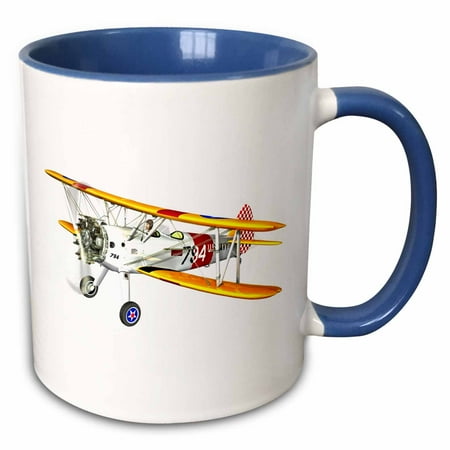 - 3dRose White and Red and Yellow Military Training Biplane - Two Tone Blue Mug, 11-ounce