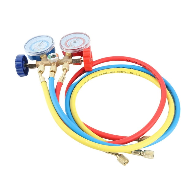 Manomètre de Réfrigérant pour Collecteur, Tuyaux de Recharge de Réfrigérant de Climatisation avec Manomètre pour R12 R22 R404A R134A