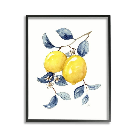 Stupell Industries Minimal Lemon Fruits Food & Beverage Painting Black Framed Art Print Wall Art, 11 x 14