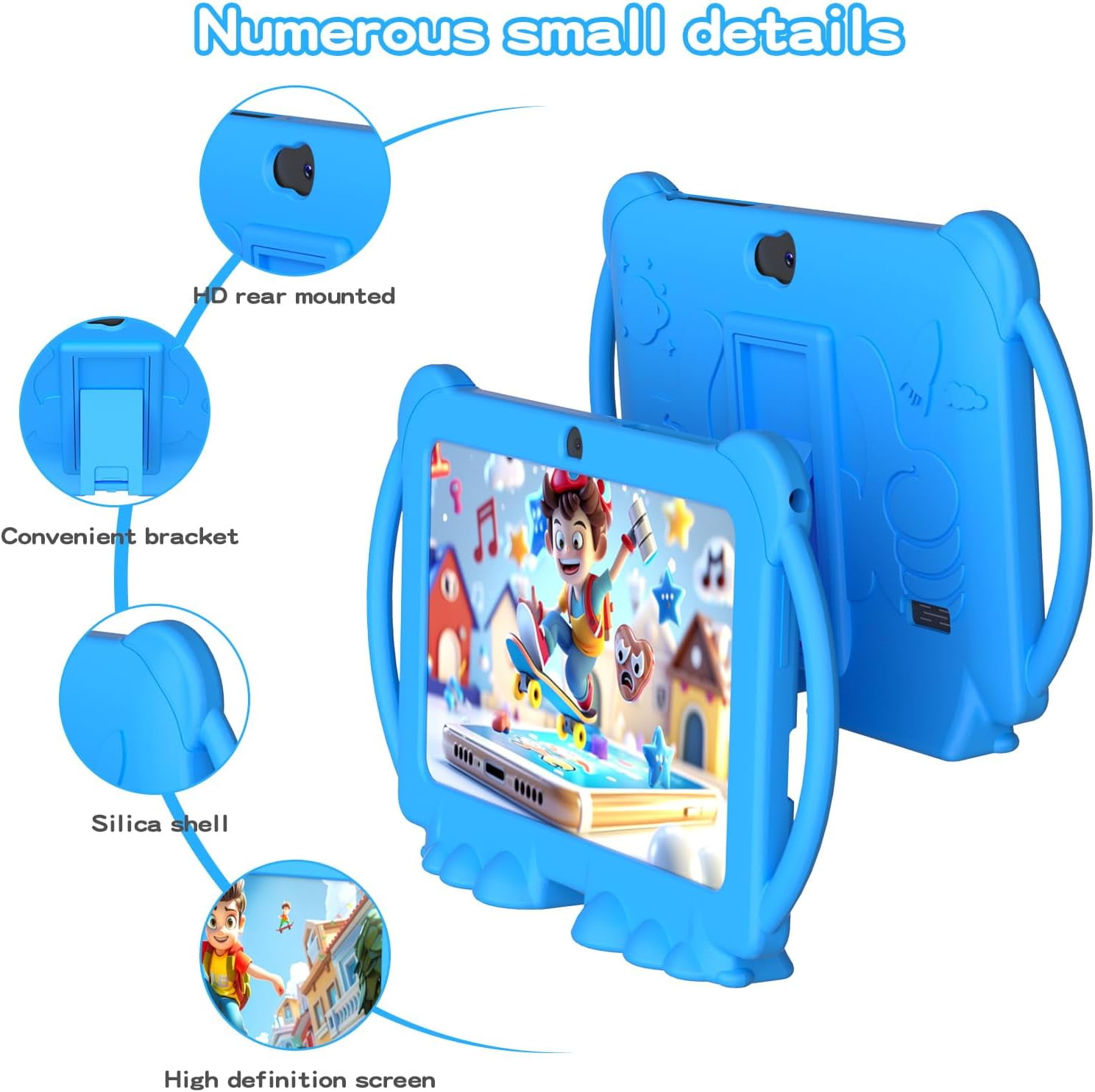 7 inch Kids Tablet - Android 12, 32GB ROM, 2+5MP Dual Camera, Shockproof Case, Educational, Games, Parental Control
