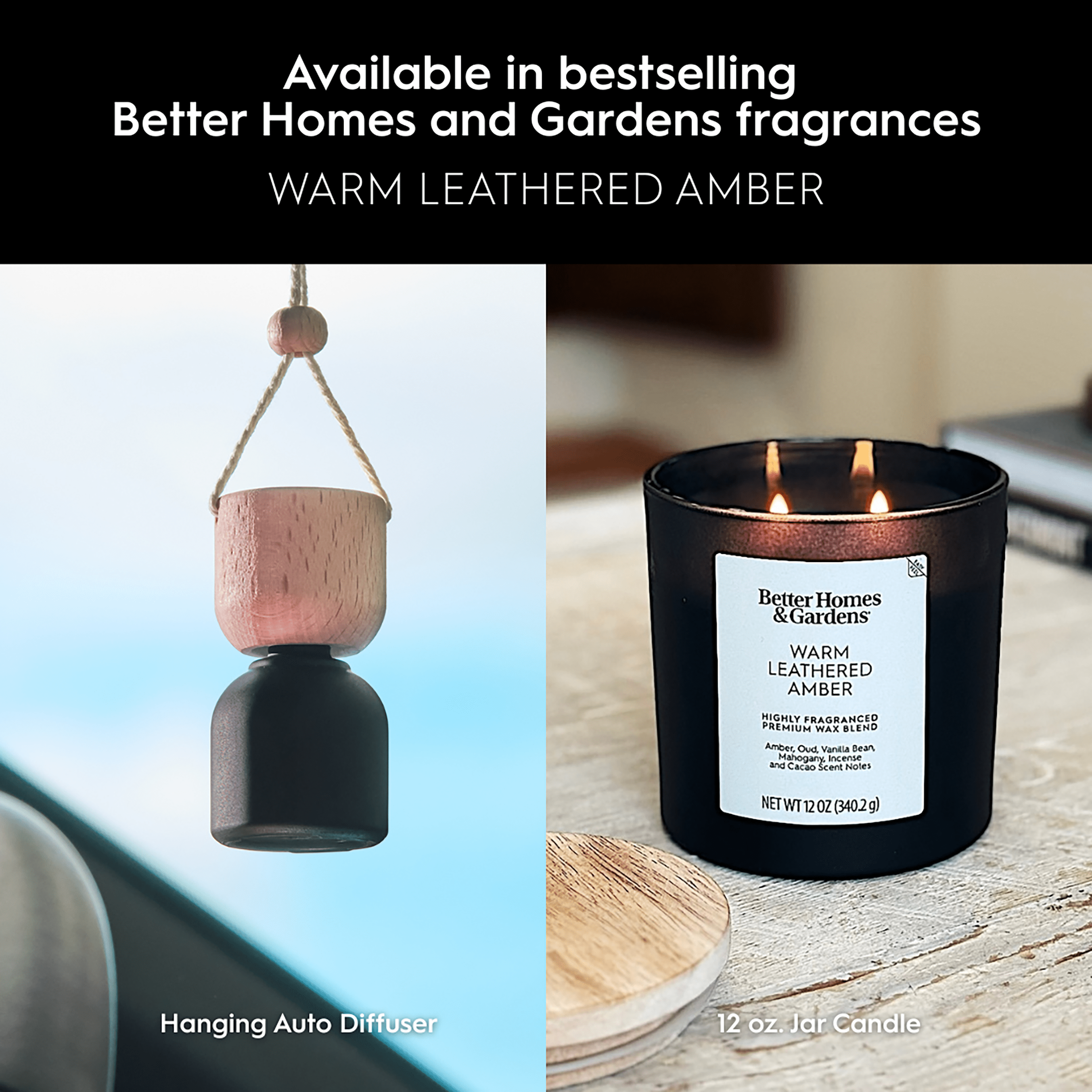 Better Homes & Gardens Warm Leather Amber Scented Hanging Car Diffuser, 0.3 fl (8 ml)