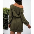 thumbnail image 4 of Vestido tipo jersey de manga larga, vestido tipo túnica holgado de gran tamaño con cuello en V y manga larga para mujer, vestido con cinturón de un solo hombro, eficiencia óptima, 4 of 6