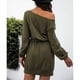 thumbnail image 4 of Vestido suéter corto con cintura anudada, jersey de manga larga para mujer, vestido con cuello barco y hombros descubiertos, vestido tipo túnica holgado de gran tamaño, innovación moderna, 4 of 6