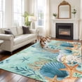 thumbnail image 2 of Large Area Rugs for Living Room Bedroom, Teal Coastal 5'x8' Rug Washable Carpet Runner Indoor Outdoor, Summer Beach Starfish Shell Coral Nautical Non Slip Floor Mats Rug for Kitchen, Bathroom, 2 of 8