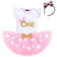 thumbnail image 3 of IBTOM CASTLE Toddler Baby Girls 1st 2nd 3rd Birthday Outfit Romper Top + Polka Dots Tutu Skirt + Headband Set for Cake Smash Photo Shoot 1 Year Pink, 3 of 8