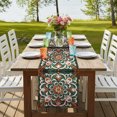 thumbnail image 4 of Burnt Orange Green Flower Table Runner 70 Inches Long, Boho Ethnic Vintage Cotton Linen Table Runners Dresser Scarves, Decorative Fabric Tabletop Scarf Furniture Cover for Home Dinner Party 13"x70", 4 of 9