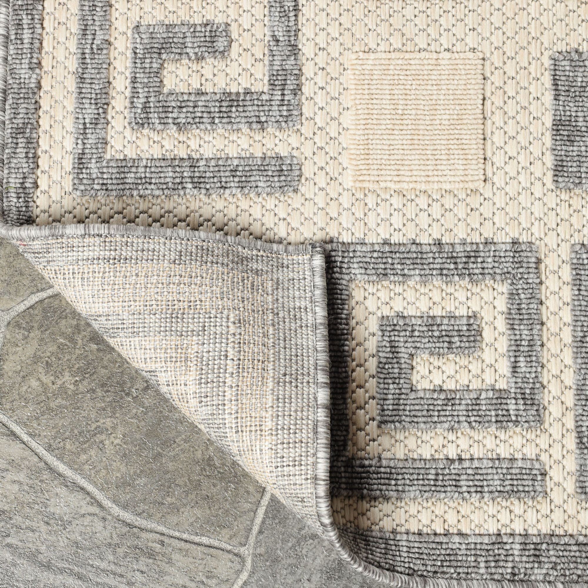 Superior Nila Greek Key Indoor Outdoor Area Rug, 6' x 8' 10", Cream