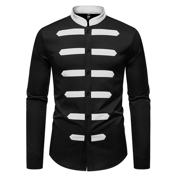 pstuiky Camisas de invierno de manga larga para hombre, Camisa informal de negocios con cuello redondo y manga larga con bloques de color a la moda para hombre Tops de hombre xxl