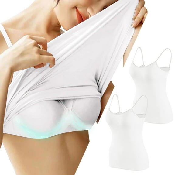 Njoeus Tank Tops for Women 2025 Girls Tank Tops 2 Piece Womens Modals Camisole Spaghetti Strap Tank Tops with Shelf Bra Stretch Undershirts Soft Comfort Basic Cami Tank Tops with Built in Bras Womens