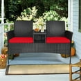 thumbnail image 3 of Gymax Ensemble de Conversation pour Patio en Rotin Osier avec Table Coussin Rouge, 3 of 10