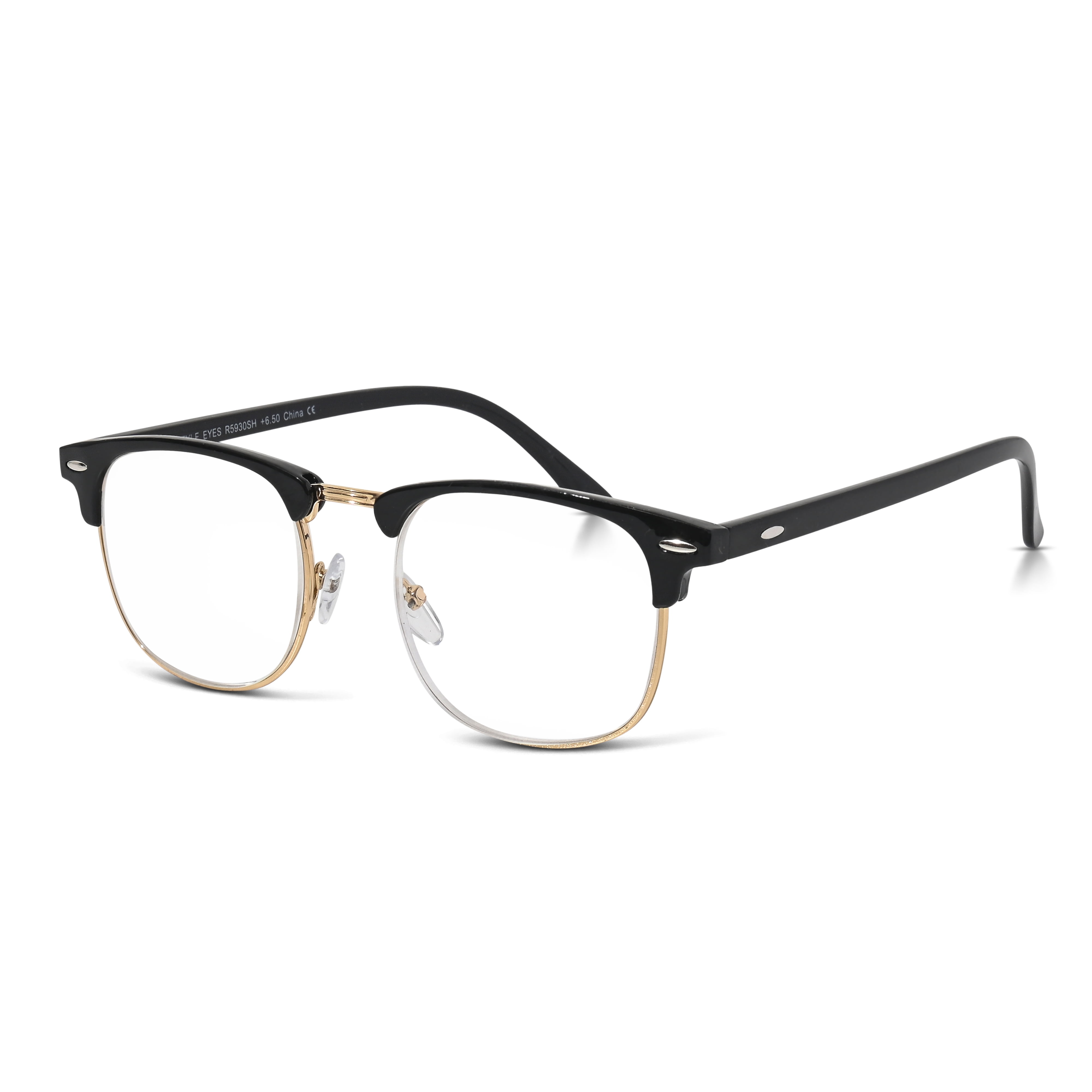 In Style Eyes Sellecks High Magnification Retro Reading Glasses, Classic Browline Style, Black, 6.5x