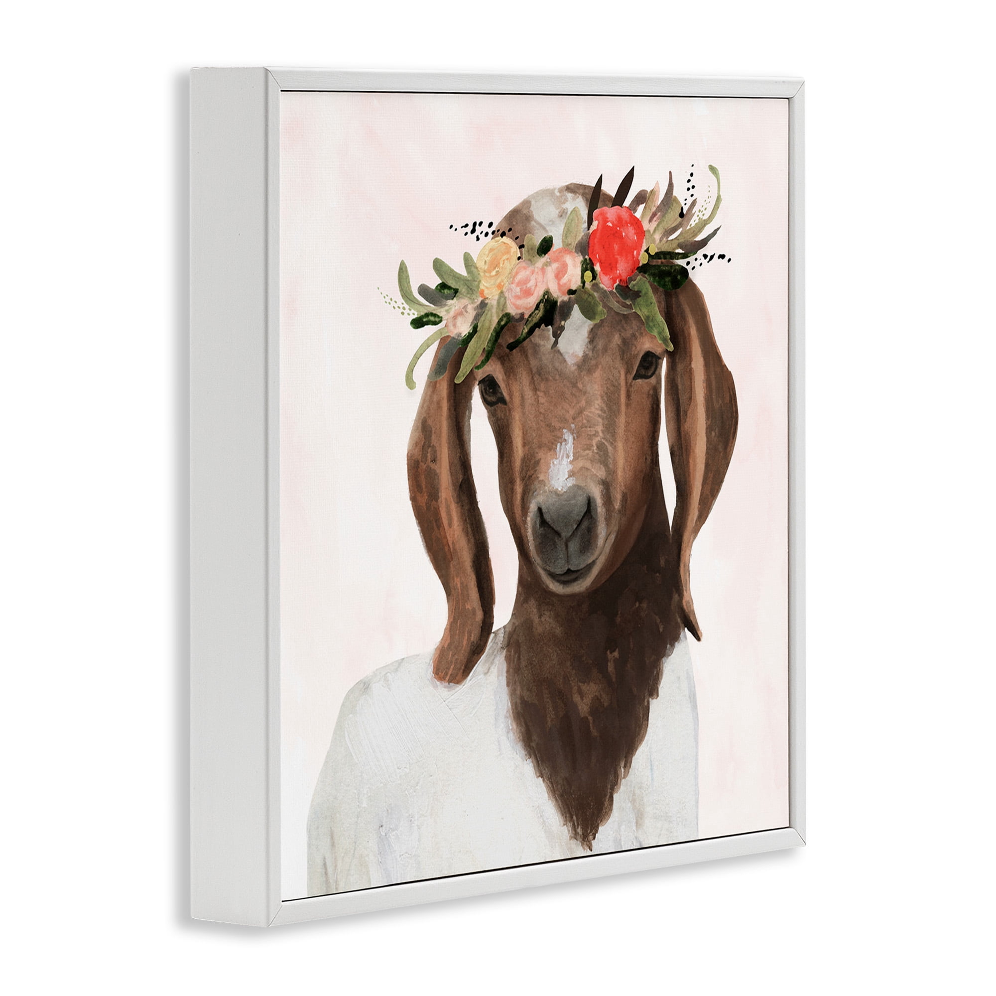 Stupell Industries Springtime Flower Crown Long Ear Goat Animals & Insects Painting White Framed Art Print Wall Art, 12 x 12