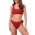 thumbnail image 1 of Conjuntos de bikini de una sola manga con flores en 3D para mujer, traje de baño asimétrico de 2 piezas, pequeño rojo, 1 of 5