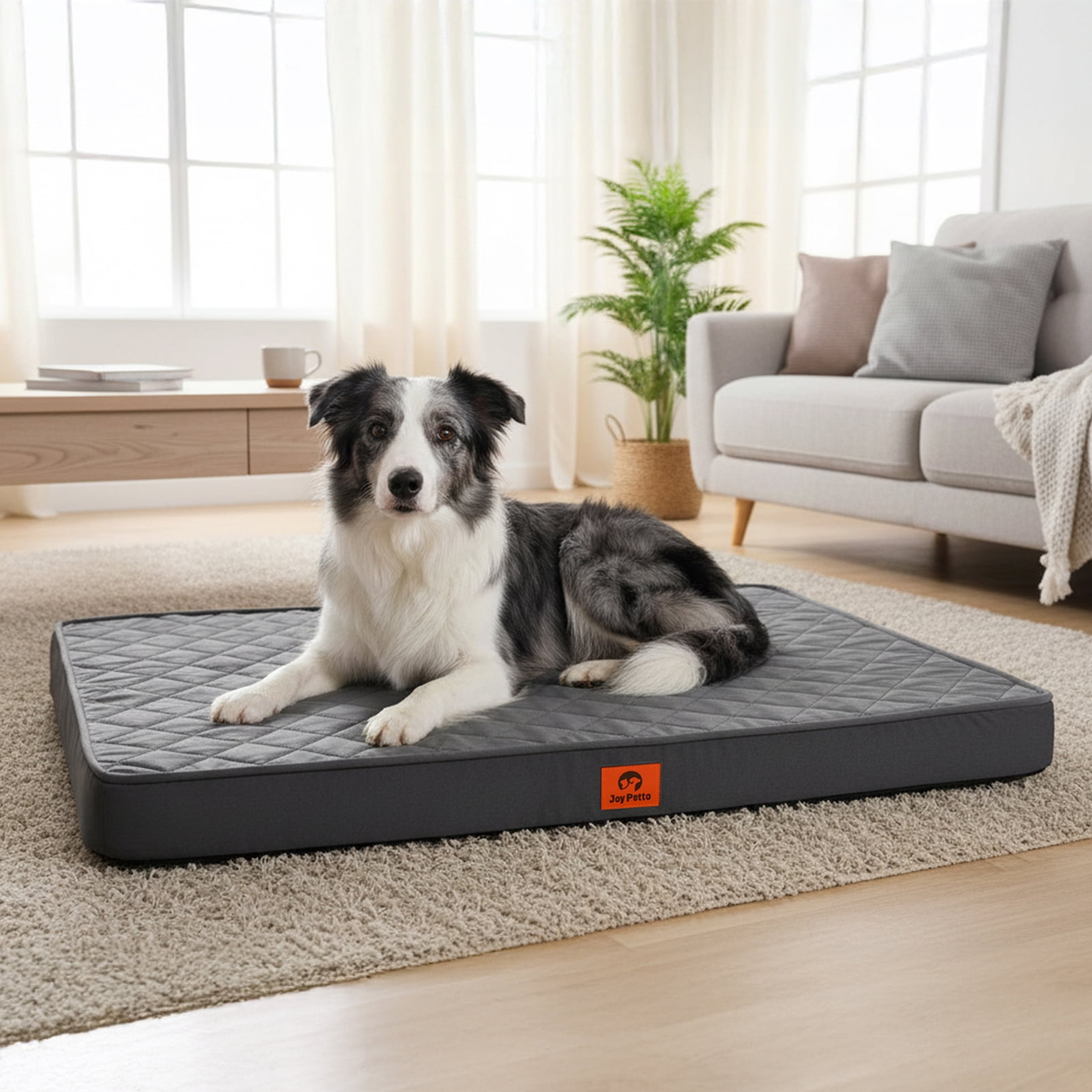 JoyPetto 35in Orthopedic Dog Beds for Medium and Large Sized Dog - Egg Crate Foam & Machine Washable & Waterproof & Non-Slip Bottom, Ideal for Crate and Indoor Use, 35x22 Inch, Dark Grey
