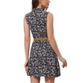 thumbnail image 3 of Vestido sin mangas de longitud a la rodilla con media abertura y cinturón de flores para mujer Inspire Chic en negro, 3 of 5