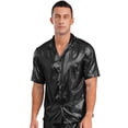 thumbnail image 2 of iiniim Mens Short Sleeve Shiny Button up Blouse T Shirt for Party and Clubbing Black XXL, 2 of 7
