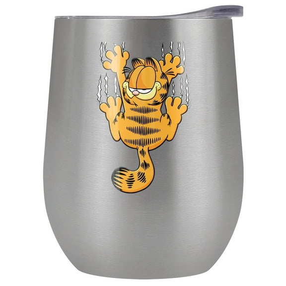 Garfield Official Hang In There 12 oz Stemless Tumbler, Stainless Steel Travel Cup|Lake Tumbler|Insulated with Leak Resistant Slide-Lock Lid