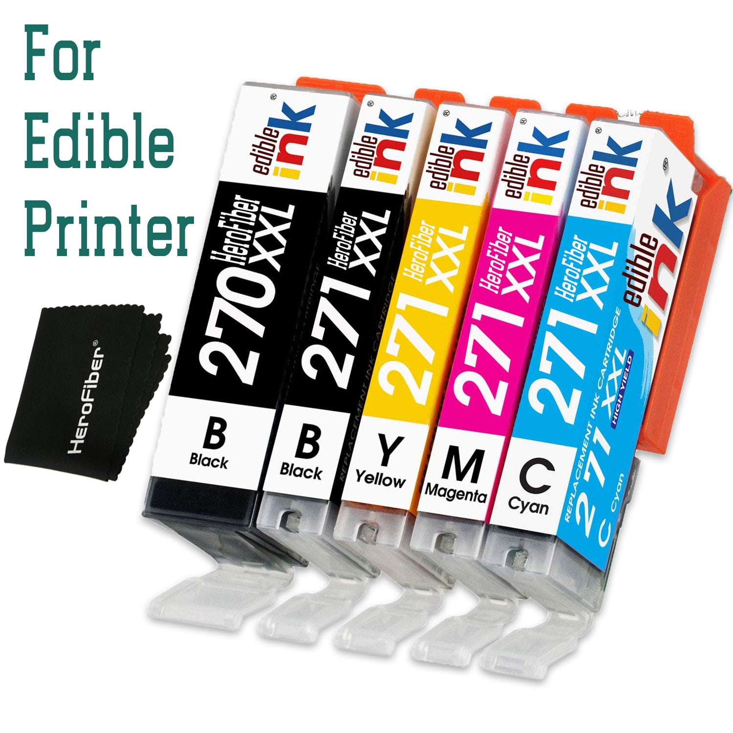 HeroFiber Edible Ink Cartridges for Cakes and Cupcakes Refillable Multicolor Edible Cartridges