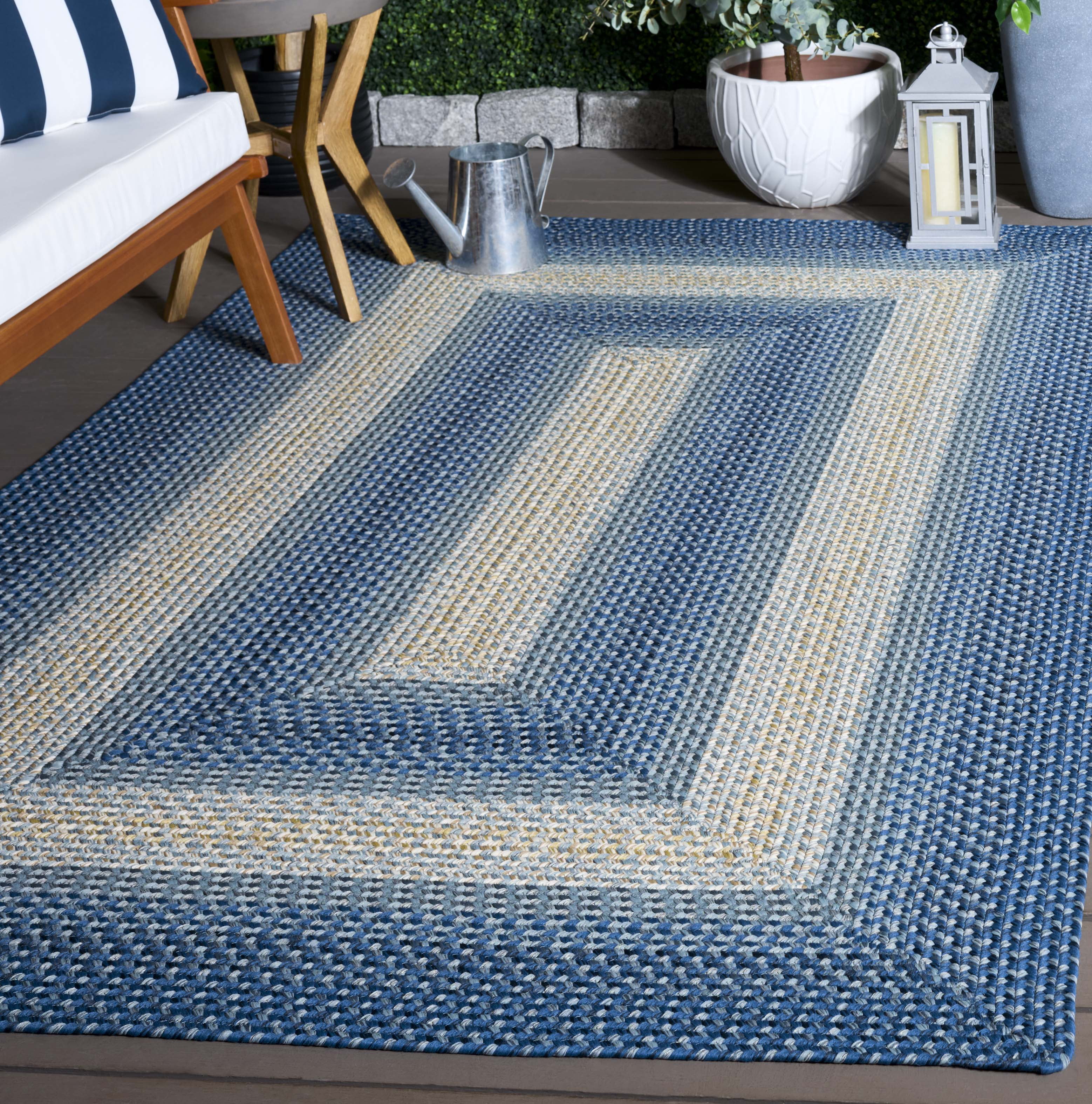 SAFAVIEH Braided Neville Bordered Machine Washable Reversible Area Rug, Navy/Grey, 5' x 8'