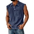 thumbnail image 2 of Evdexr Men's Shirts Distressed Henley Tank Tops Summer 2026 Sleeveless Classic Lightweight Beach Tee Shirt Washed Solid Color Polo Shirts with Pocket Navy 2XL, 2 of 5