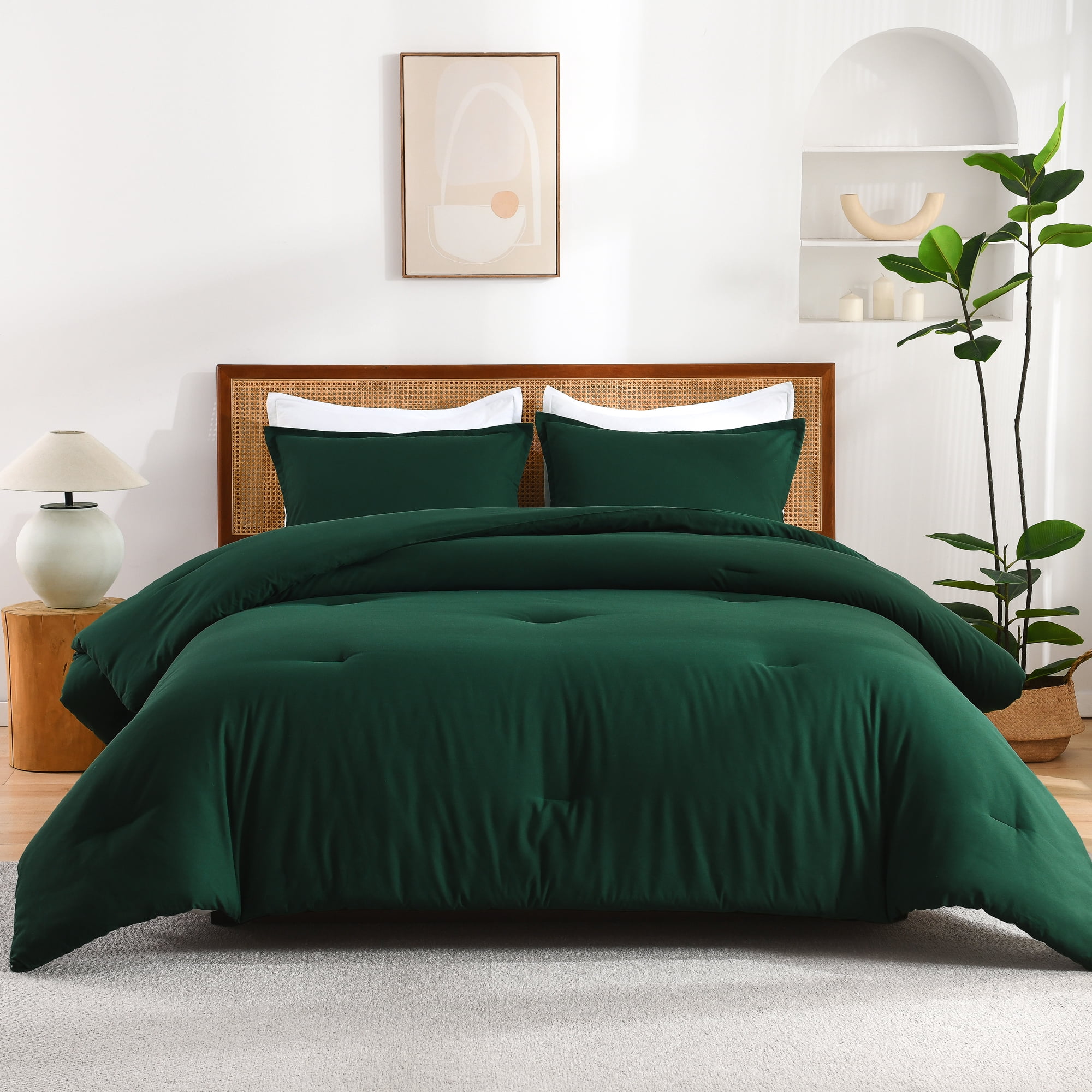 ANGENIA King Size Comforter Sets Dark Emerald Green, 3 Pieces Soft Fluffy Bedding Comforter Sets for King Size Bed,  Lightweight Reversible Microfiber Bed Set for All Season