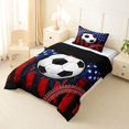 thumbnail image 2 of Manfei Soccer Football Twin Comforter Sets,Patriotic Us Flag Bedding Set,Red White,Black Reversible,2pcs,1 Comforter and 1 Pillowcase, 2 of 7