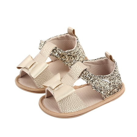 

Girls Open Toe Shoes First Walkers Shoes Summer Toddler Bowknot Sequins Flat Sandals