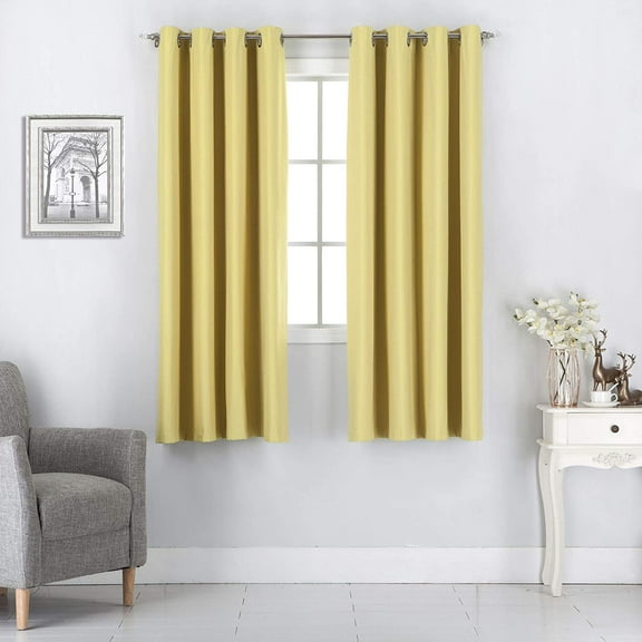 Blackout Curtains for Bedroom - Grommet Thermal Insulated Room Darkening Curtains for Living Room, 2 Panels (52 x 63 Inch, Yellow)