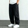 thumbnail image 3 of YUANxueke Boys Fleece Cargo Pants Elastic Waist Outdoor Hiking Sweatpants with Pockets,Black,Sizes 3-15, 3 of 5