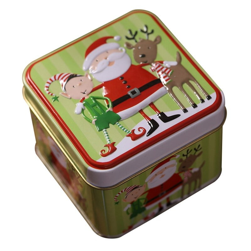 Embossing Christmas Tinplate Empty Tins Candy Cookie Gift Storage