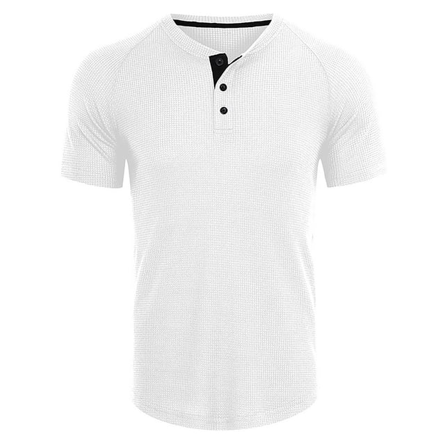 EGNMCR Men's Plus Size Shirts Solid Color Short Sleeve T-Shirts Button-Up Shirts
