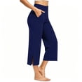 thumbnail image 5 of Women's Mid Waist Yoga Pants with Pockets, Tummy Control Compression Bootcut, Casual Wide Leg Flare Pants with Split Hem for Running, Workout, | TruHer,Navy M, 5 of 8