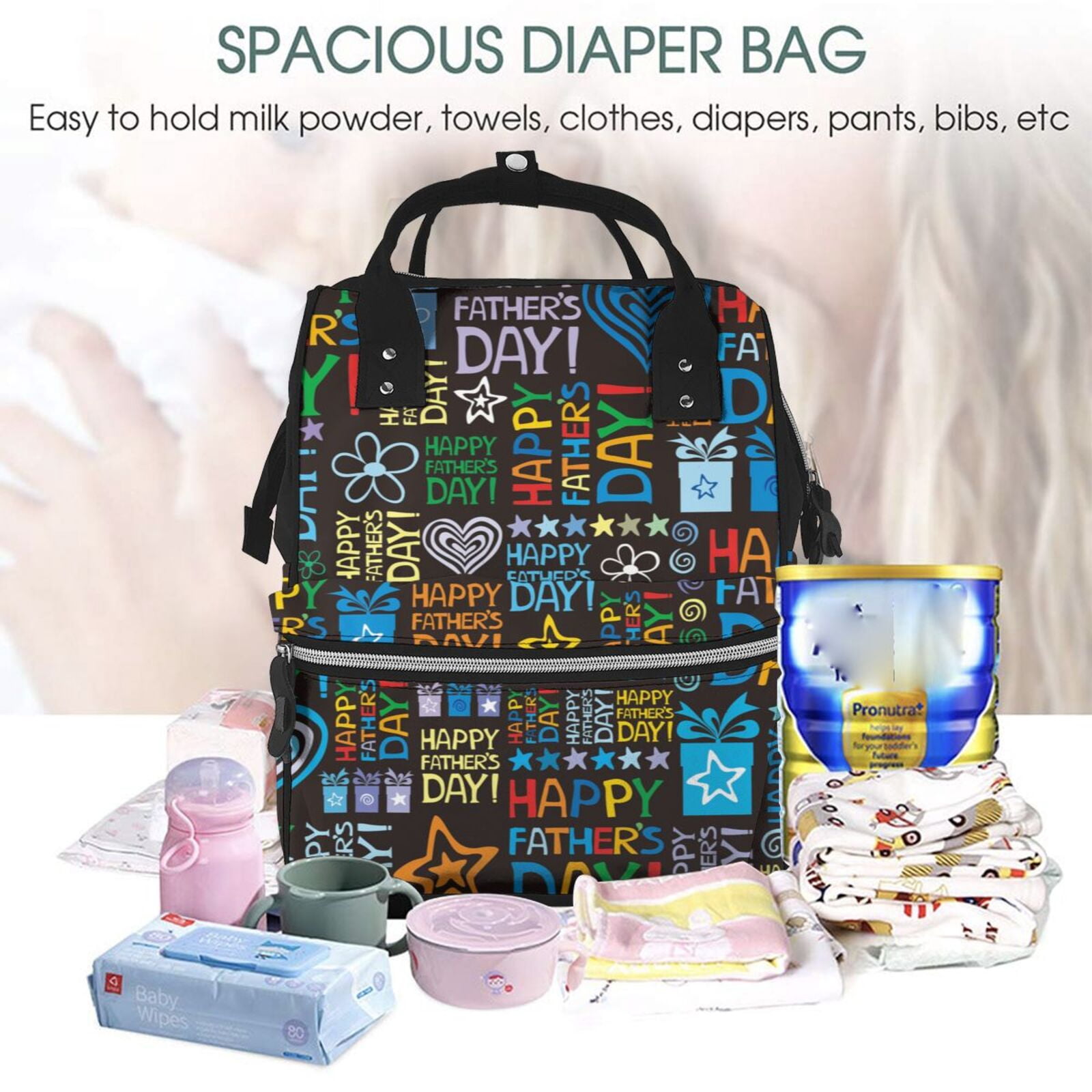 Ratiio Happy Father Day Mummy Backpack - Waterproof Twill Canvas, Large Capacity Diaper Bag with Multiple Pockets and Adjustable Straps